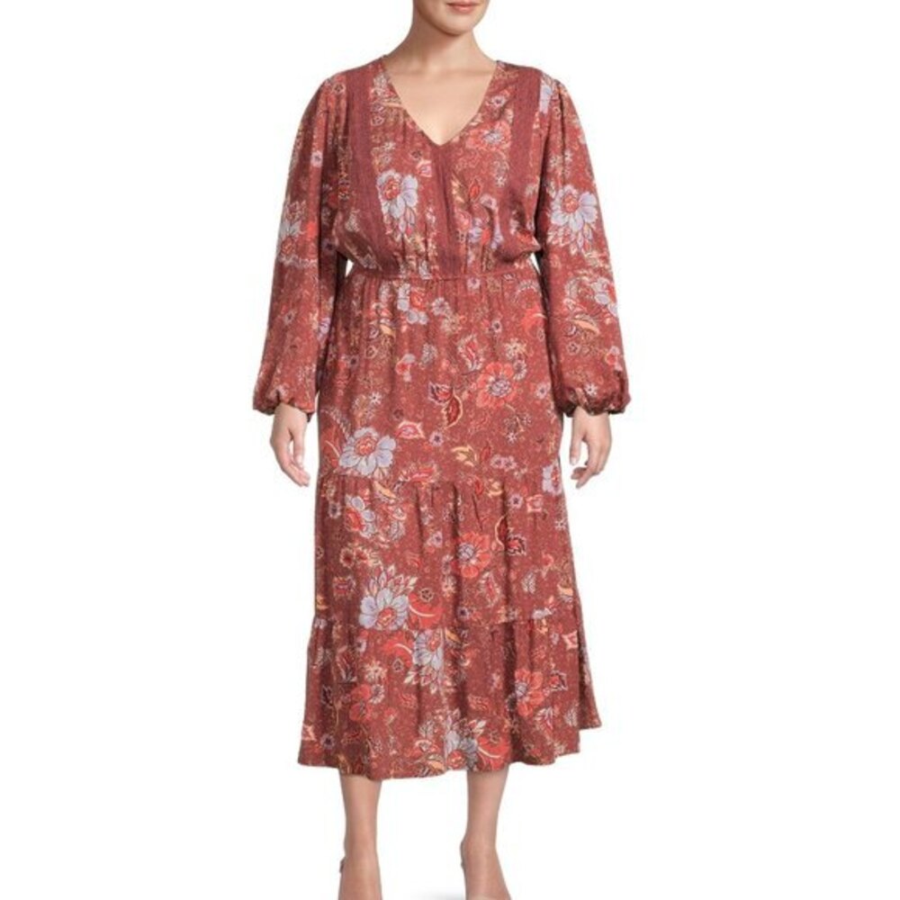 Boho Retro 70 Tiered Dress Floral Rayon Sz XXL NWT